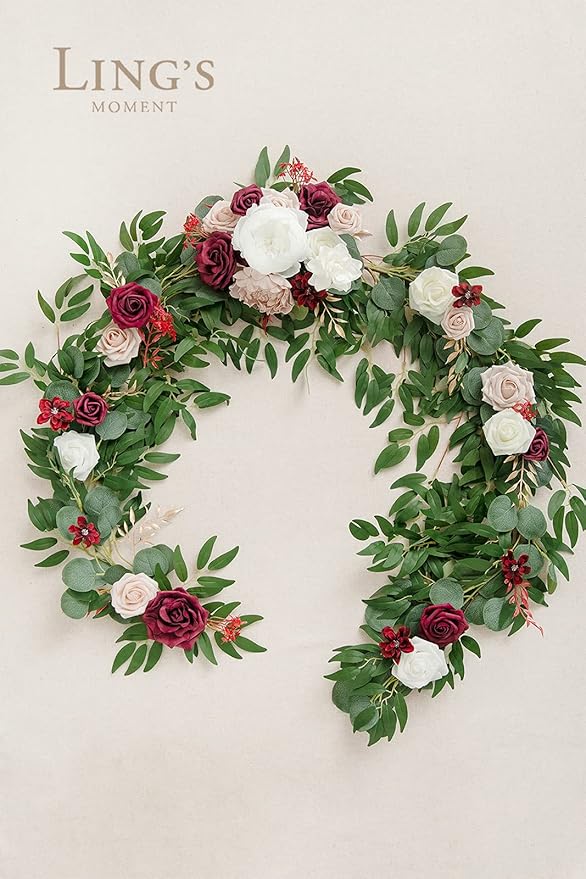 Ling's Moment Flower Garland - 6FT Eucalyptus & Rose - Sweetheart Table Decor - Image 6