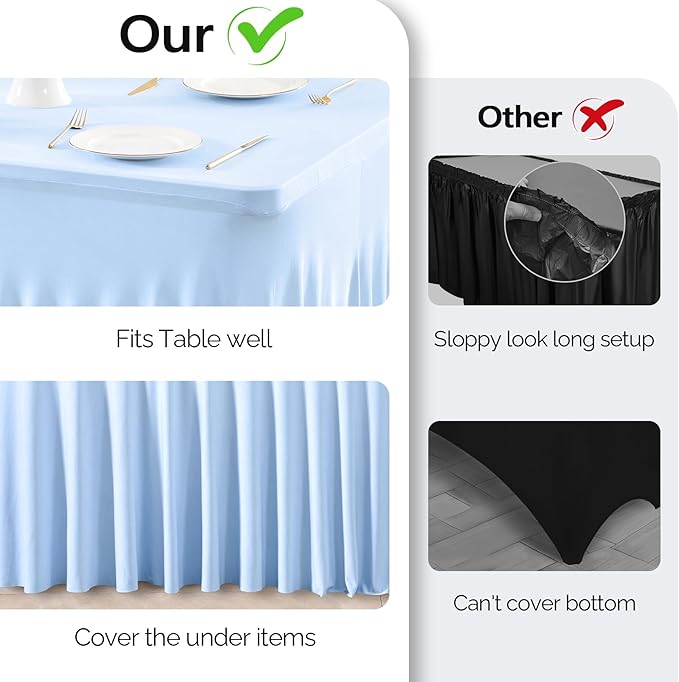 Wish Care 2 Pack Baby Blue Spandex Table Clothes - Image 7