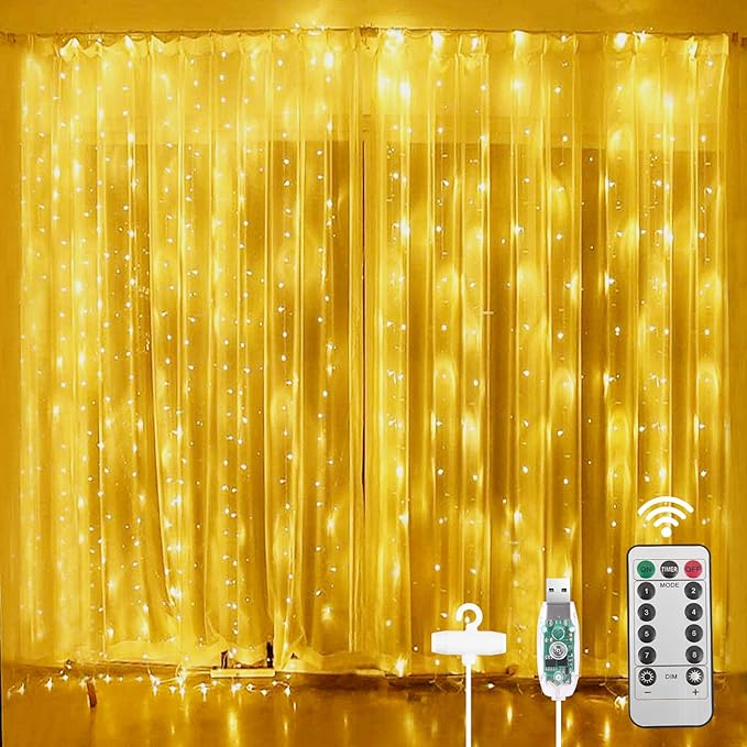 Vicloon Fairy Curtain Lights, Warm White LED 8 Mode 9.8x9.8Ft Waterproof by Vicloon