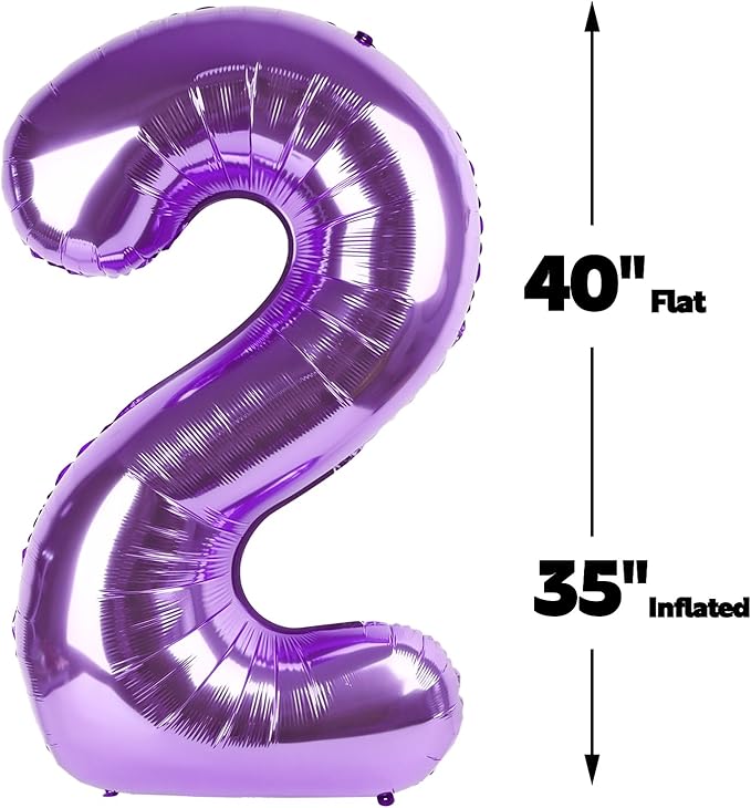 40 Inch Big Purple Number 2 Balloon Birthday Decoration, Number 2 Helium - Image 2