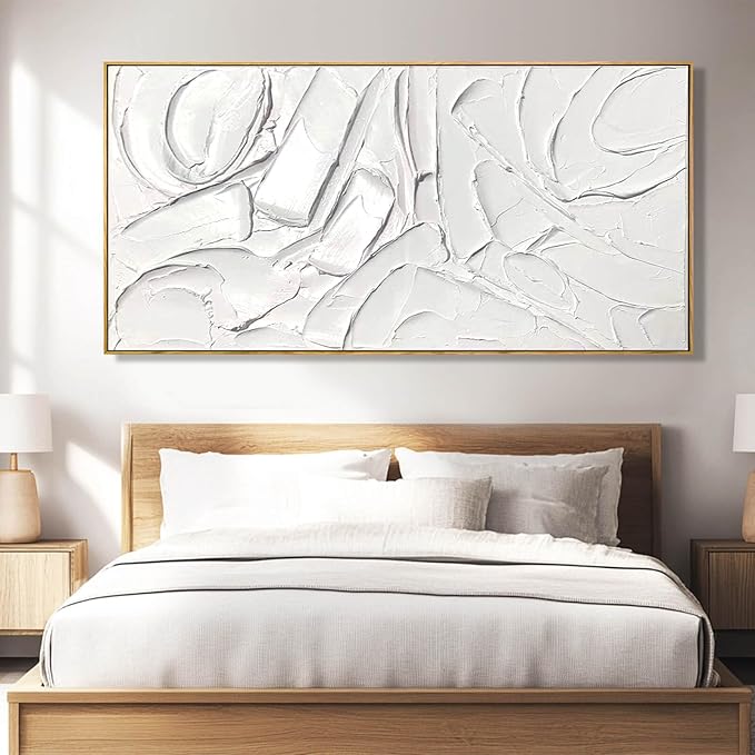 XIANSHOU White Artwork for Walls Contemporary Abstract Art Hand Painted 29"x58" - Image 3