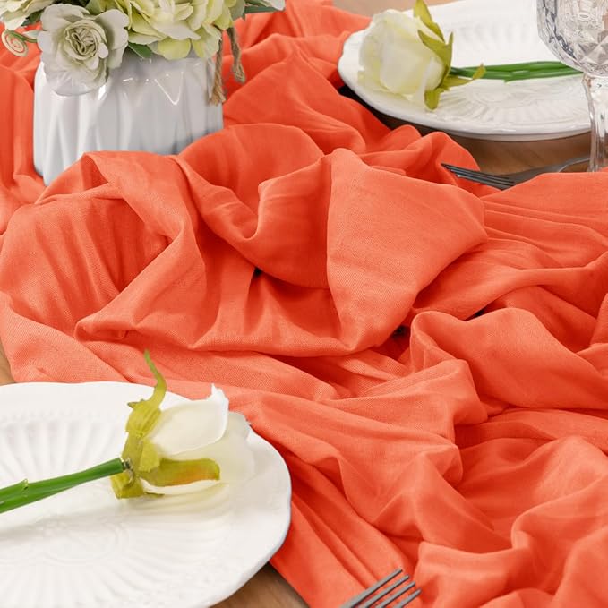 Orange Table Runner Cheesecloth Table Runner 10FT Farmhouse Table Runners 120 - Image 3