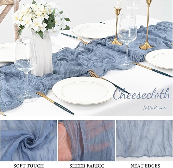 20 Pack Dusty Blue 10FT Cheesecloth Table Runner Rustic Gauze Fabric Cheese - Image 3