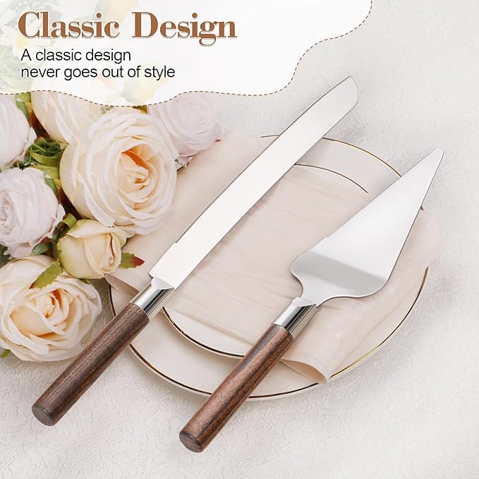 Cake Cutting Set for Wedding, Wood Cake Knife and Server Set, Vintage Pie Cake - Image 4