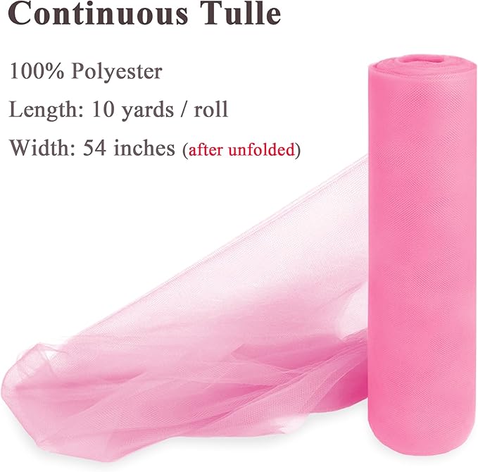 Pink Tulle Fabric Rolls 54 Inch x 10 Yards Large Mesh Tull Bolt - Image 2