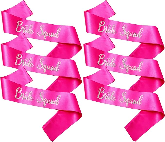 Bride Squad Sashes, 6 Pack Silver Glitter Bachelorette Party Sash by Ashaqshnglee