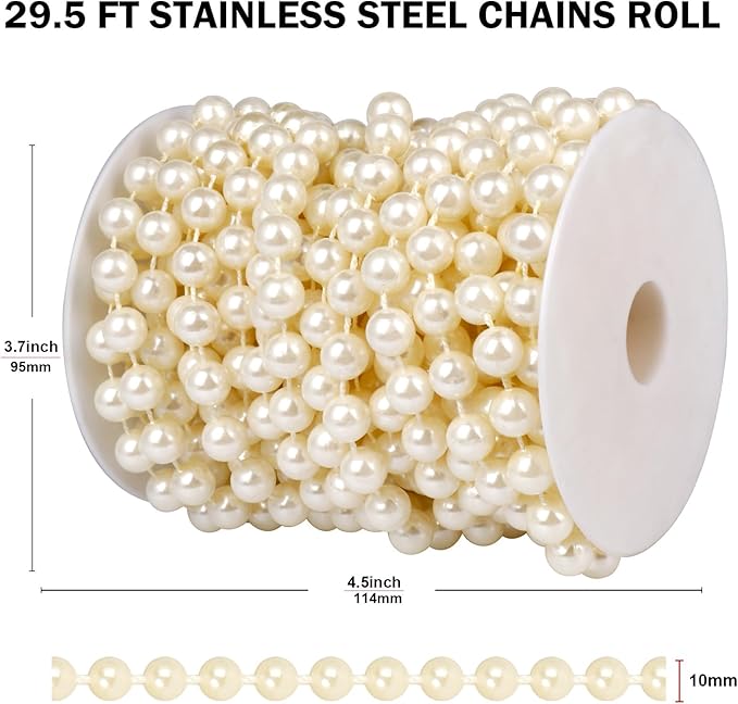 29.5 FT Pearl Beads Garland for Decoration, 10MM Craft Pearl Beads String Spool - Image 3