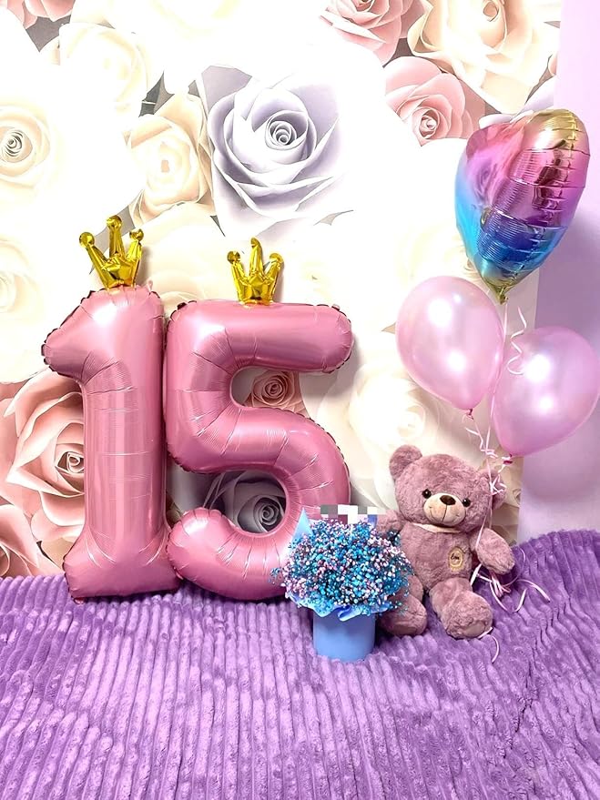 Large Pink Crown 40 Inch Birthday Number 5 Balloon, Foil Mylar Helium Numbers 5 - Image 6