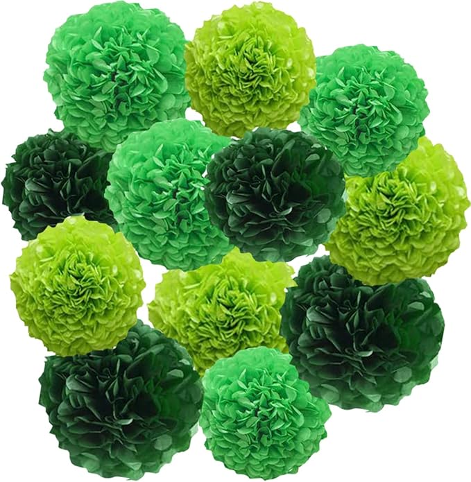 12pcs Paper Pom Poms Tissue Flower Kit - 10in 12in Green Hanging Balls by Yangeey