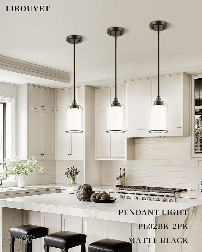 LIROUVET 2 Pack Pendant Lights Kitchen Island, Dual Glass Pendant Lights - Image 3
