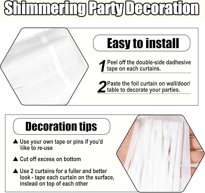 6 Pack White Foil Fringe Curtain Backdrop, 3.28Ft x 8.2Ft Metallic Tinsel Foil - Image 3