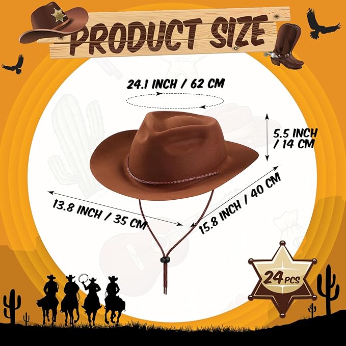 Mepase 24 Pieces Disposable Plastic Western Cowboy Hat Set Felt Wide Brimmed - Image 2