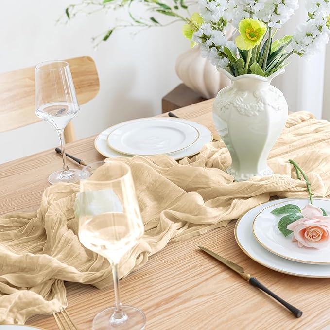 Asee'm 12pcs Cheesecloth Table Runner 120 Inches Long Sand Boho Gauze Cheese - Image 5
