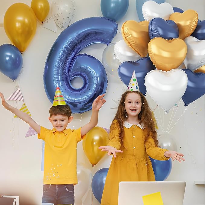 Blue Gold Silver Heart Balloons - Image 6