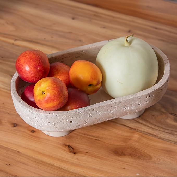 Natural Oval Travertine Fruit Bowl 10" – Large Decorative Bowl & Travertine - Image 5