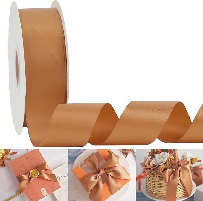 HUIHUANG Terracotta Ribbon 1-1/2 inch Double-Faced Satin Ribbon 50 Yards by HUIHUANG