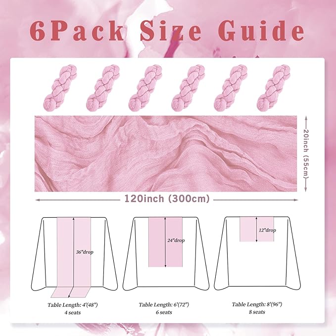 Light Pink Cheesecloth Table Runner 6 Pack 10FT Rustic Gauze Fabric Cheese - Image 2