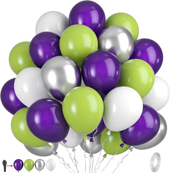 Green Purple White Balloons by Paready
