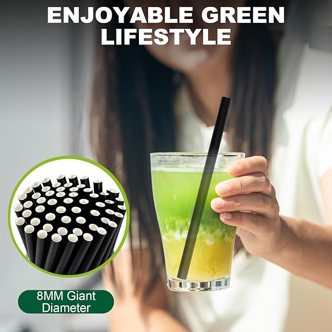 5.75 inch 8mm Wide Short Black Paper Drinking Straws Disposable - Image 4