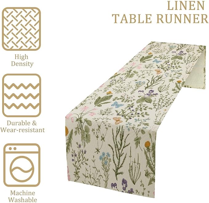 Floral Botanical Table Runner, Garden Spring Flower Botanical Butterfly Animal - Image 3