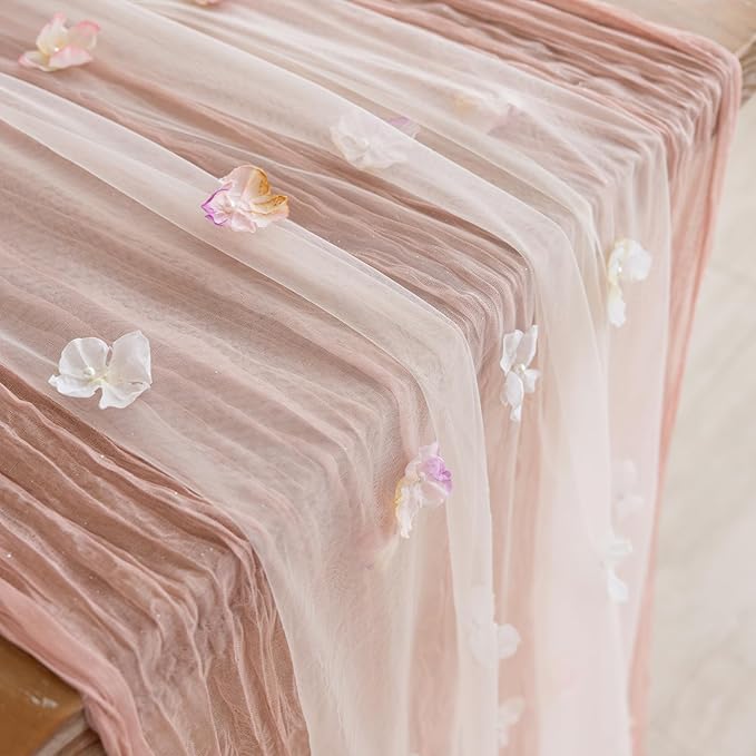 Romantic Artificial Floral Table Runner 10ft Gauze Tulle Lace Table Runner Set - Image 6