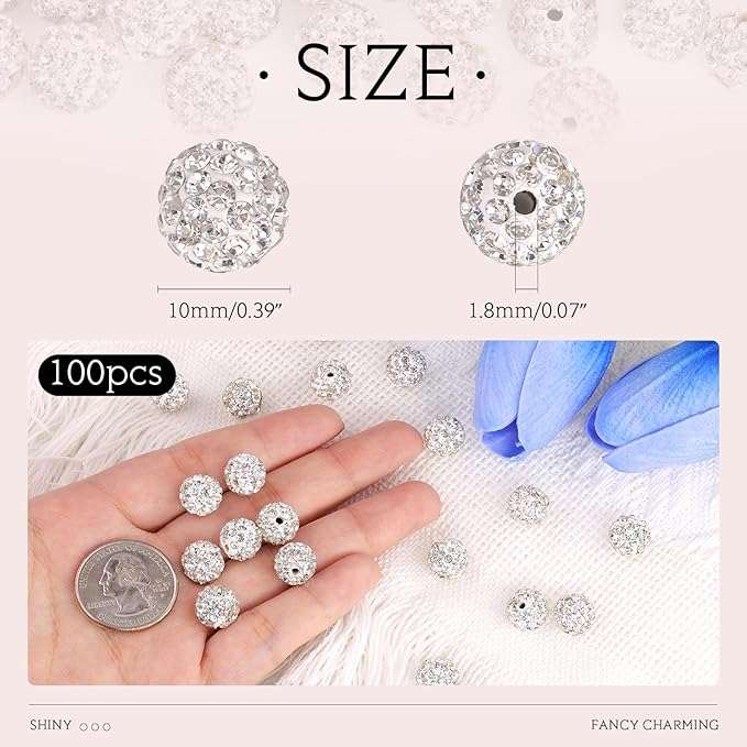 100 pcs 10mm Rhinestone Beads for Jewelry Making Crafting - Image 2