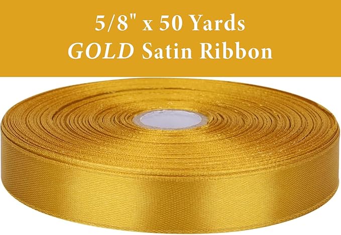 5/8 Inch Gold Satin Ribbon 50 Yards Solid Fabric Ribbons - Image 2