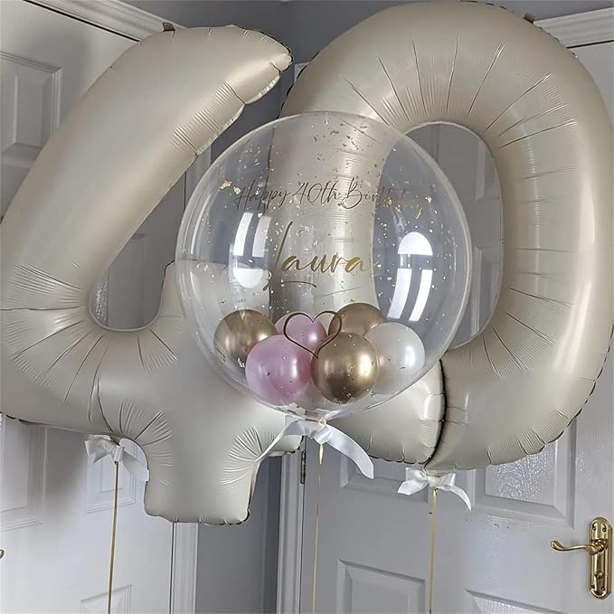 Cream 4 Balloons, 40 Inch Large Beige Foil Number Balloons Set 0-9, Self - Image 3
