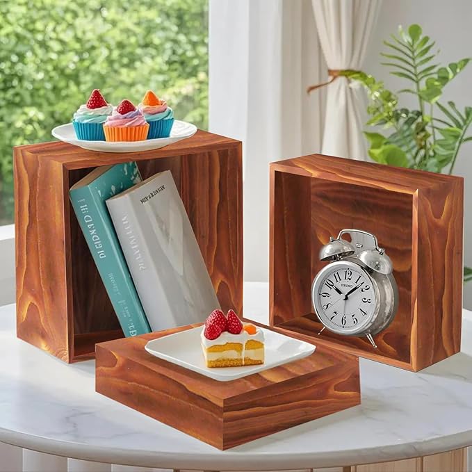 4 Pcs Buffet Risers, Wood Food Riser Dessert Display Stand - Image 4