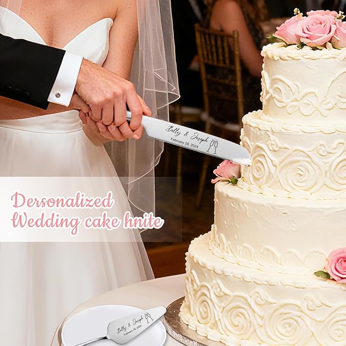 Personalized Wedding Cake Knife and Server Set Stainless Steel Cake Cutter - Image 6