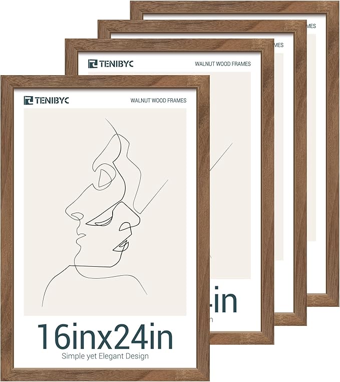 16x24 Frame - 4 Pack, Walnut Brown Wood Grain, Display 16x24 or 24x16 Photos by TENiBYC