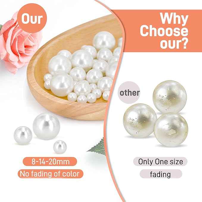 180PCS White Beads for Centerpieces Vases, No Hole Polished Pearl Makeup Beads - Image 4