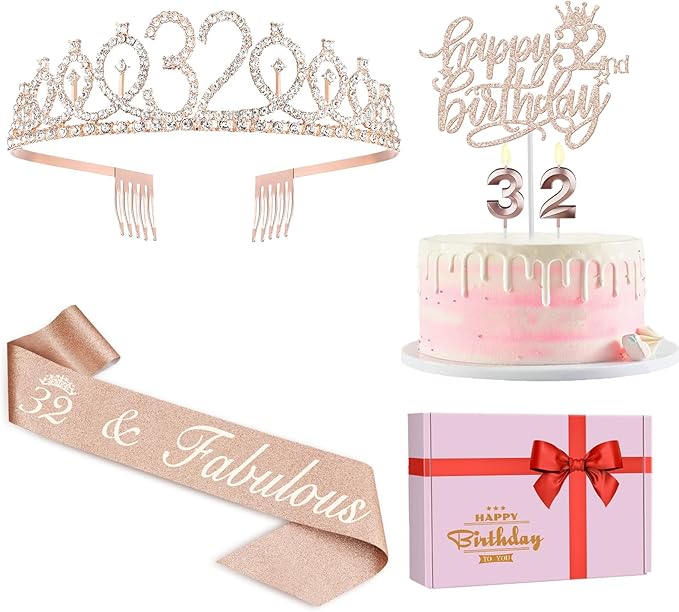 32 Birthday Decorations for Women Including Birthday Sash, Crown/Tiara by JueslyBirthdayParty