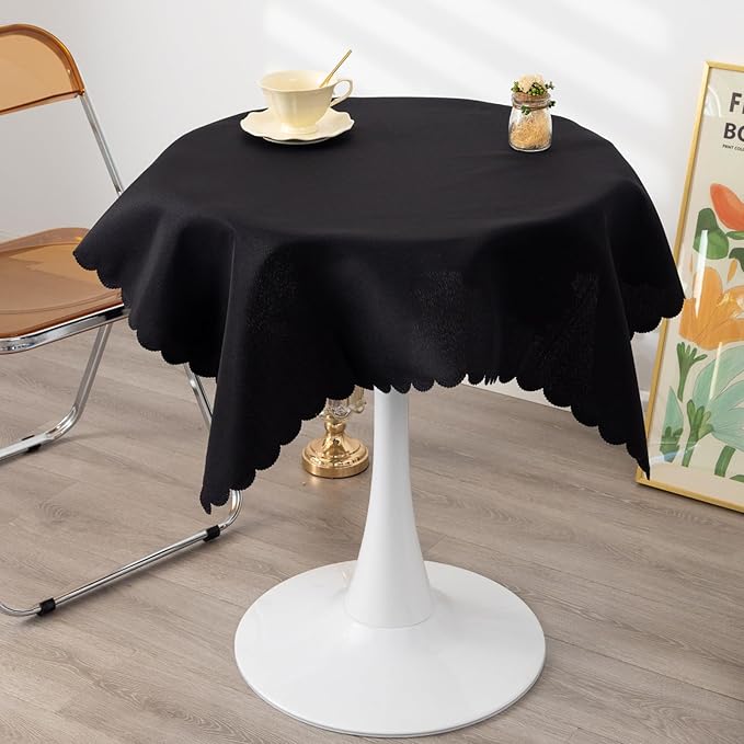 Small Square Black Tablecloth 36 x 36 Inch Polyester Fabric Washable Table - Image 2