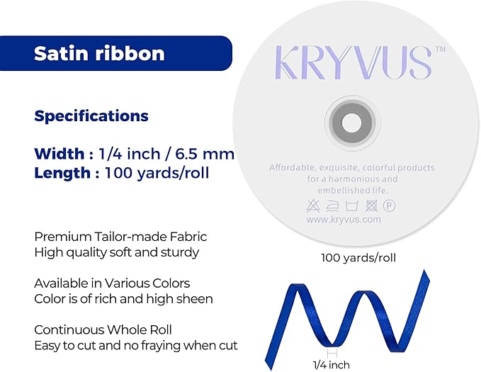 Royal Blue Satin Ribbon 1/4 inch X Continuous 100 Yards, Single Face Polyester - Image 3