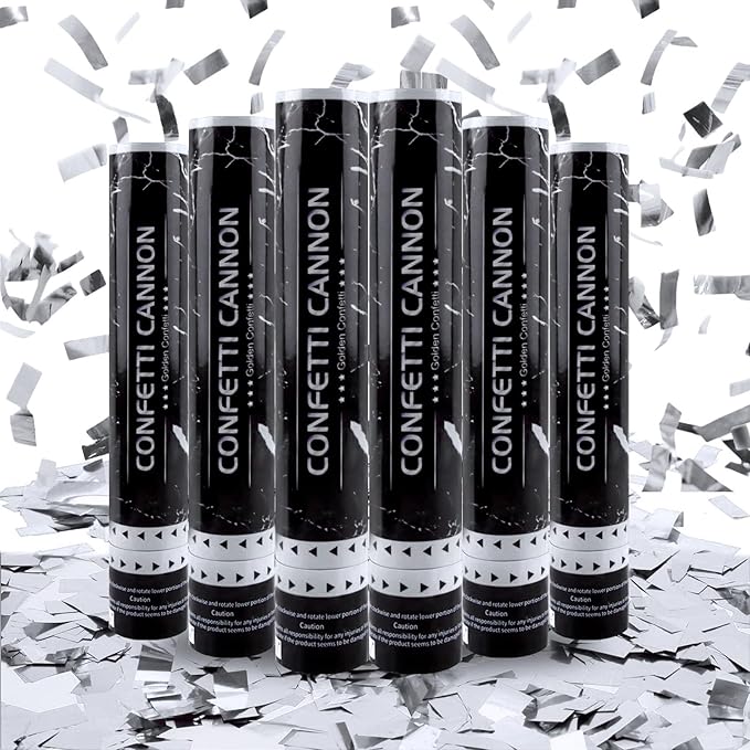 6 Pack Silver Confetti Poppers, 12 Inch Confetti Cannon Party Poppers Shooters by Zankubom