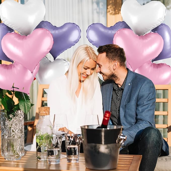24 Inch Pink Purple White Heart Balloons, Heart Balloon - Image 4