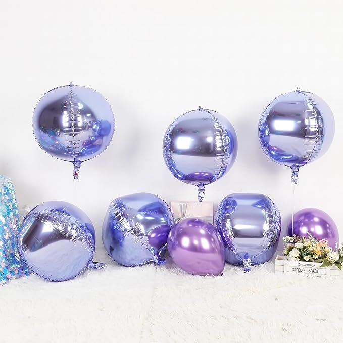 6Pcs Purple Round Foil Balloons, Giant 4D Round Ball Balloon, 22 Inch Metallic - Image 5