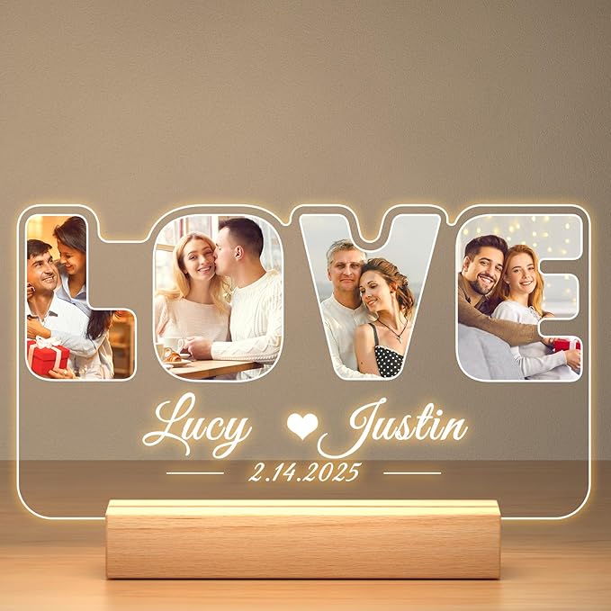 Custom Picture Frames with Photos, Personalized Photo Frame with Night Light by Bulaient
