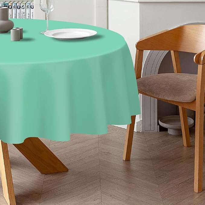 QIKSION Fresh Mint Round Tablecloth 12 Pack, 84 Inch Plastic Table Cover - Image 3
