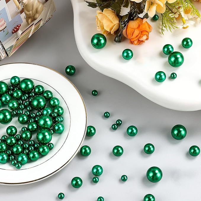 260Pcs Green Glossy Beads for Centerpiece Decor, Artifical Pearls Vase Filler - Image 4