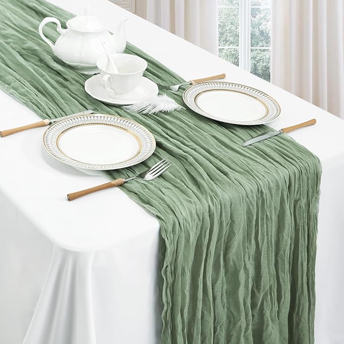 6 Pack Sage Green Table Runner 10ft Boho Gauze Fabric Cheesecloth Table Runner - Image 3