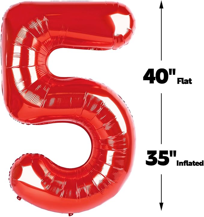 Red 40 Inch Large Number 5 Birthday Balloon, Five 5th 15 25 35 50 55 Birthday - Image 2
