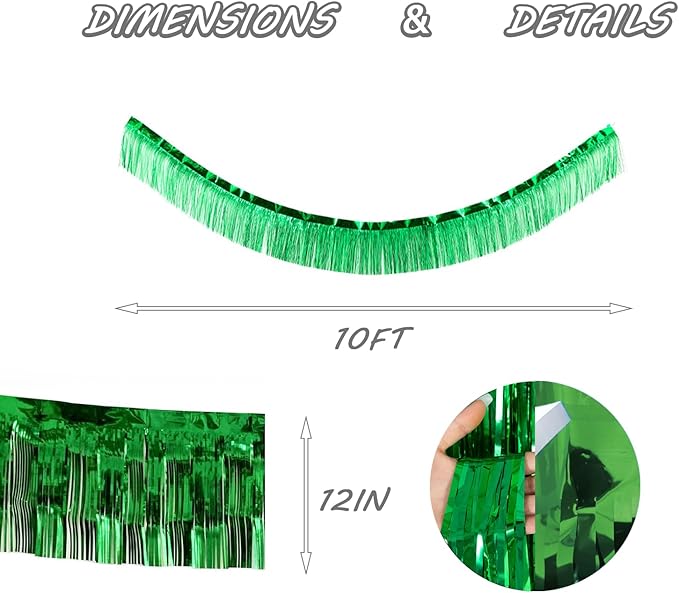 Green Foil Fringe Garland 10FT 2packs, Metallic Foil Tinsel Fringe Banners - Image 2