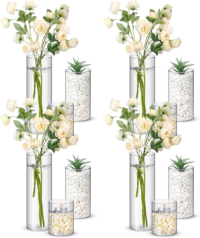 Nuogo 12 Pcs Plastic Cylinder Vases Tall Clear Flower Vases by Nuogo
