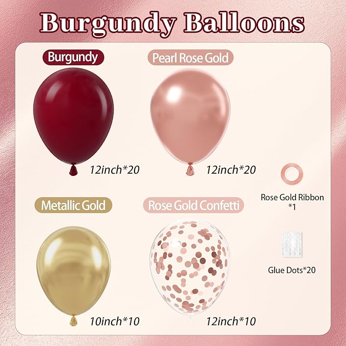 60pcs Burgundy and gold Balloons 12inch - Image 2