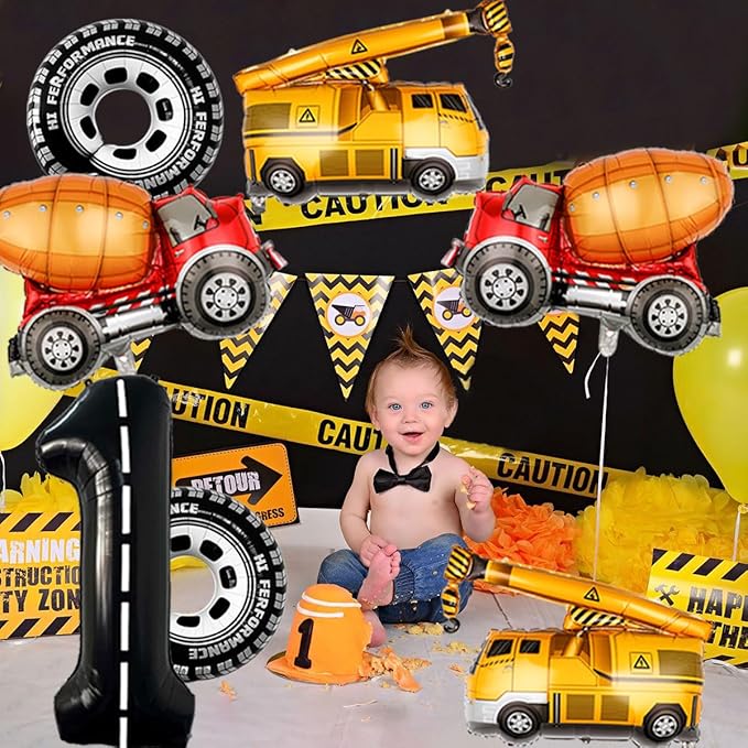 1st Birthday Decorations for Boys Construction Balloons 40inch Number 1 - Image 3