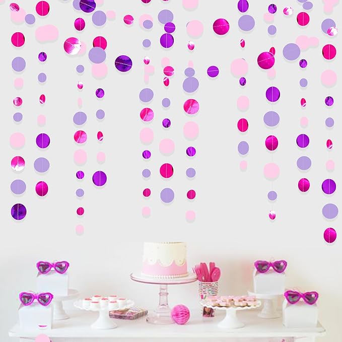 Pink and Purple Party Decorations Circle Dots Garland Hot Pink Lavender Hanging by pinkblume