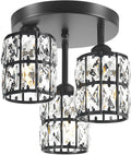 Modern Semi Flush Mount Ceiling Light, 3-Light Black Crystal Close to Ceiling by Unknown