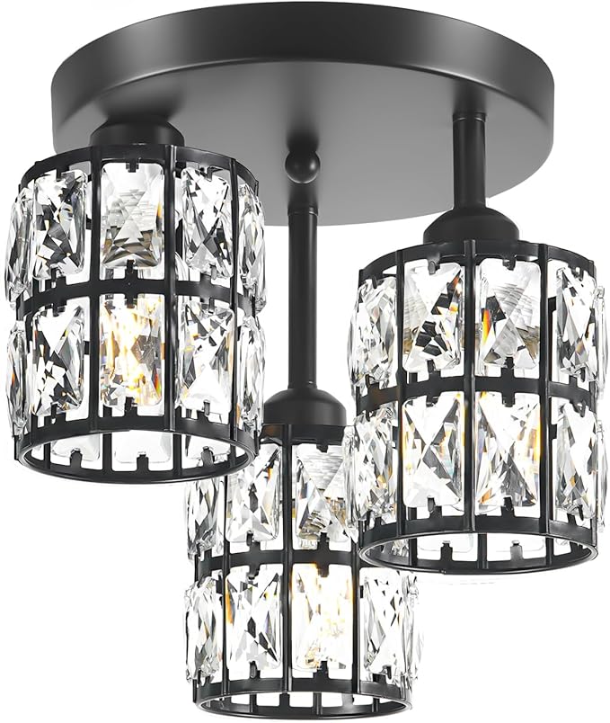 Modern Semi Flush Mount Ceiling Light, 3-Light Black Crystal Close to Ceiling by Unknown
